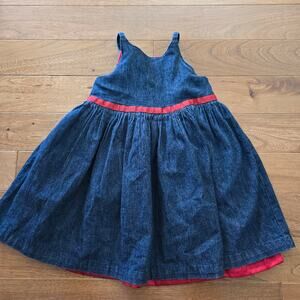 Vintage Y2K Gap Denim Dress Blue Red Lining Cotton 2 Year Cottage